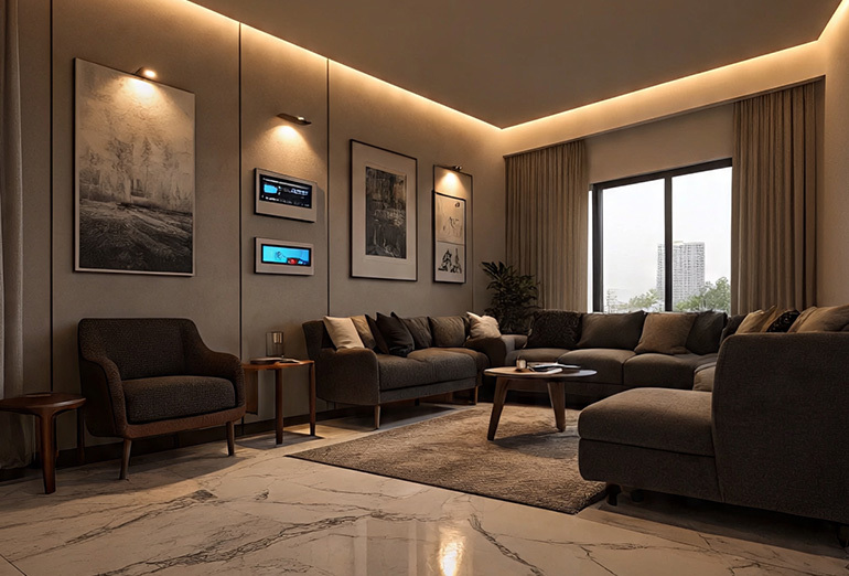 Elegant living space designed by a luxury interior designer in Bangalore
