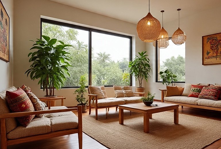 Beautifully designed living room in Bangalore home reflecting positivity and style