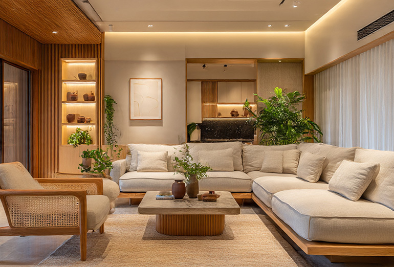 Premium living room interior designed in Bangalore home